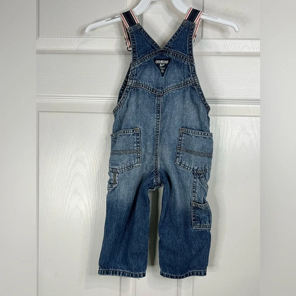 OshKosh B'Gosh Boys Vestbak Bib Overalls Blue Denim Nautical - Sz 9-12M